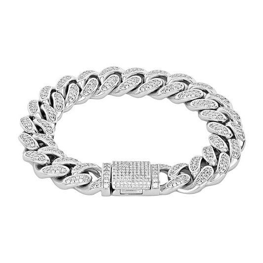 12MM ICED MIAMI CUBAN LINK BRACELET - WHITE GOLD