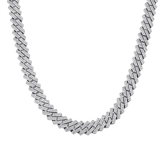 14MM DIAMOND PRONG LINK CHAIN - WHITE GOLD