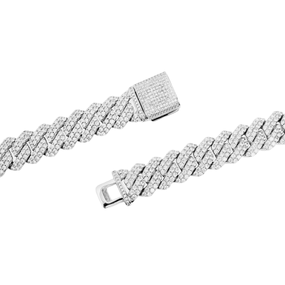 19MM DIAMOND PRONG LINK CHAIN - WHITE GOLD