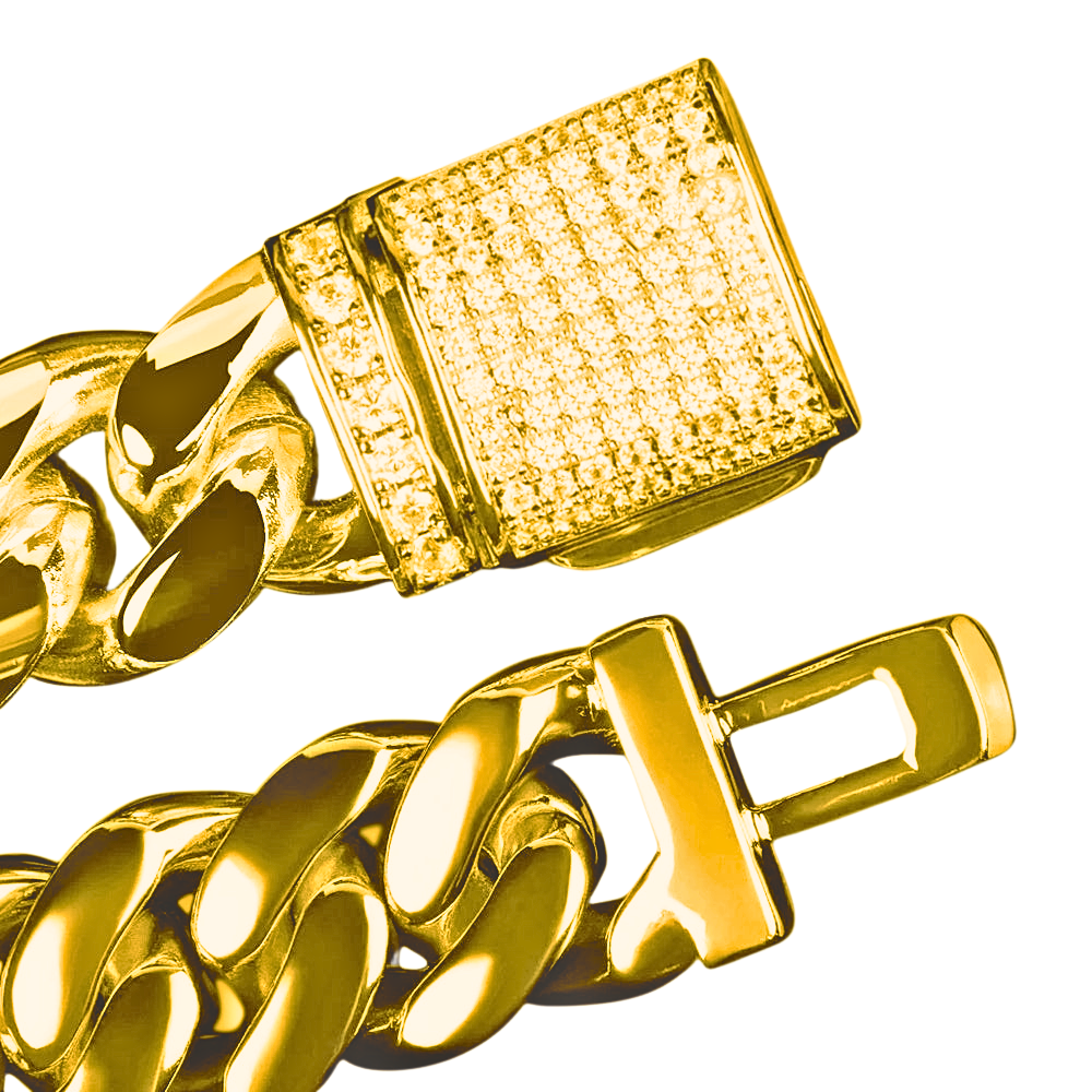 10MM MIAMI CUBAN ICED LOCK CHAIN - GOLD