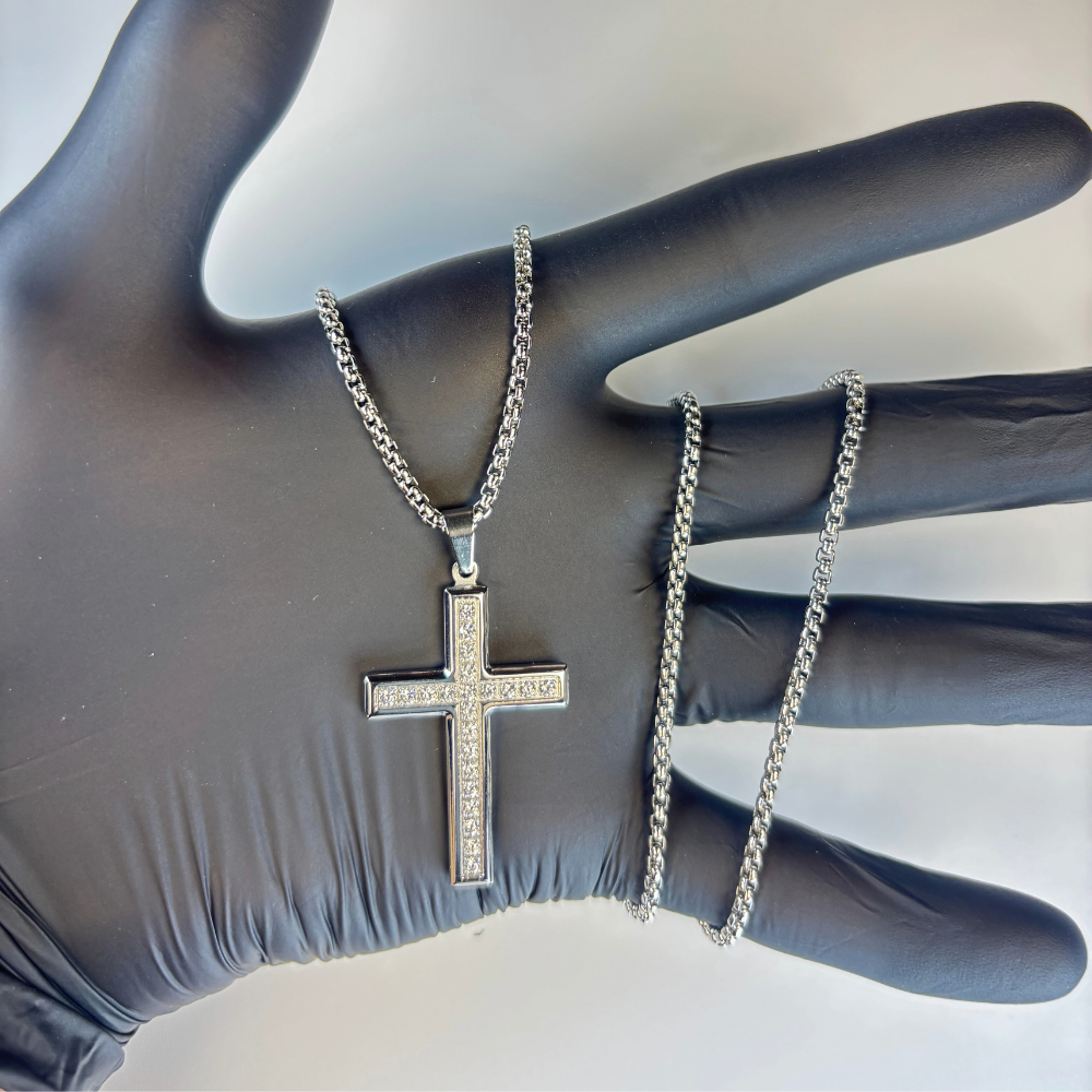 925 DIAMOND CROSS PENDANT - WHITE GOLD