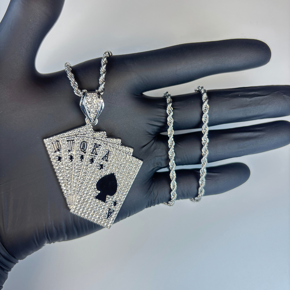 POKER CARDS PENDANT - WHITE GOLD