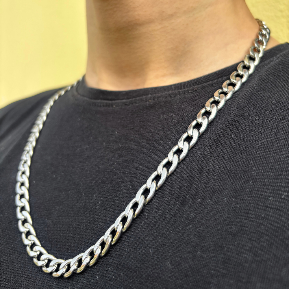 10MM MIAMI CUBAN ICED LOCK CHAIN - WHITE GOLD