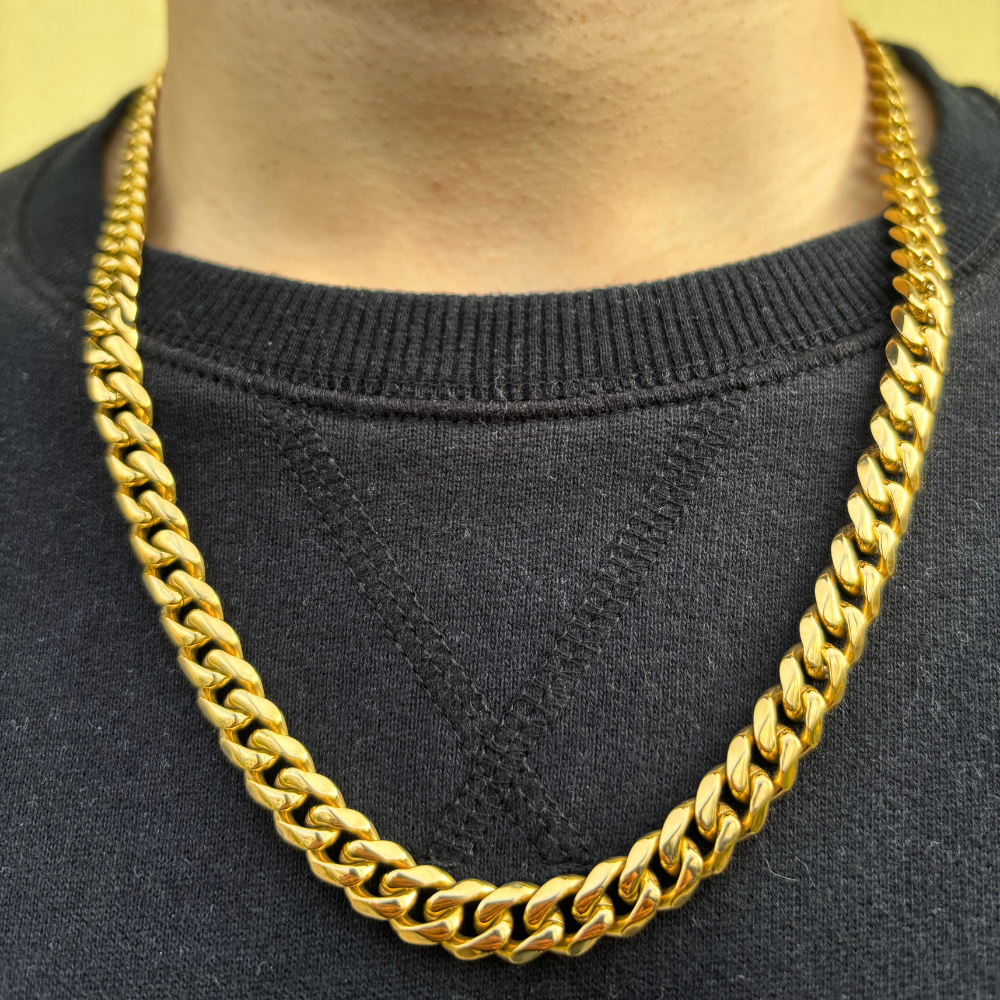 10MM MIAMI CUBAN ICED LOCK CHAIN - GOLD