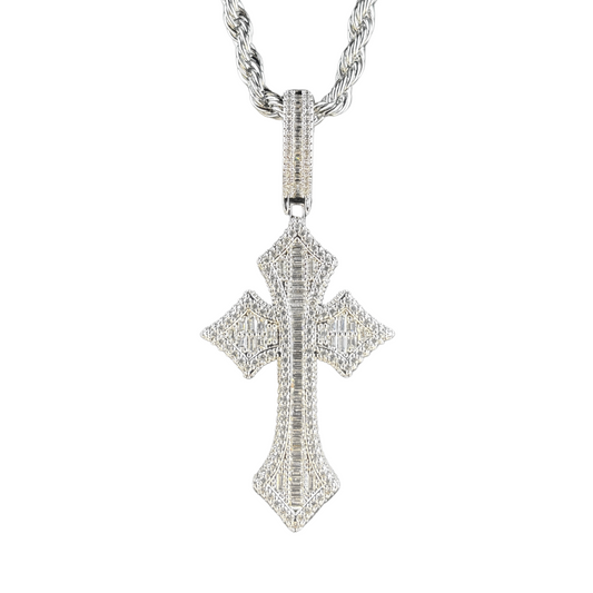 MOISSANITE CROSS PENDANT - WHITE GOLD