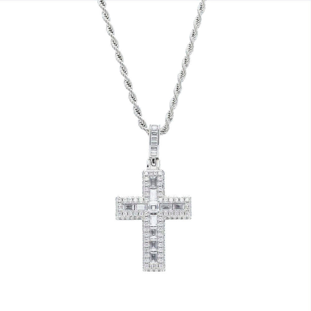 BAGUETTE CROSS PENDANT - WHITE GOLD